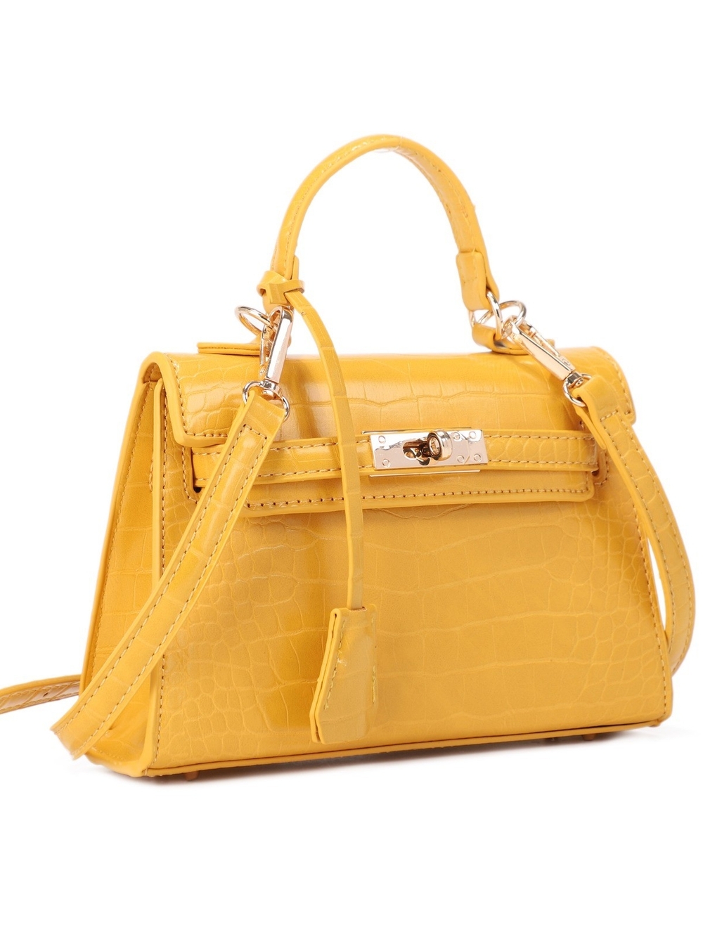 Alyssa Mustard Croc-Embossed Mini Top Handle Bag